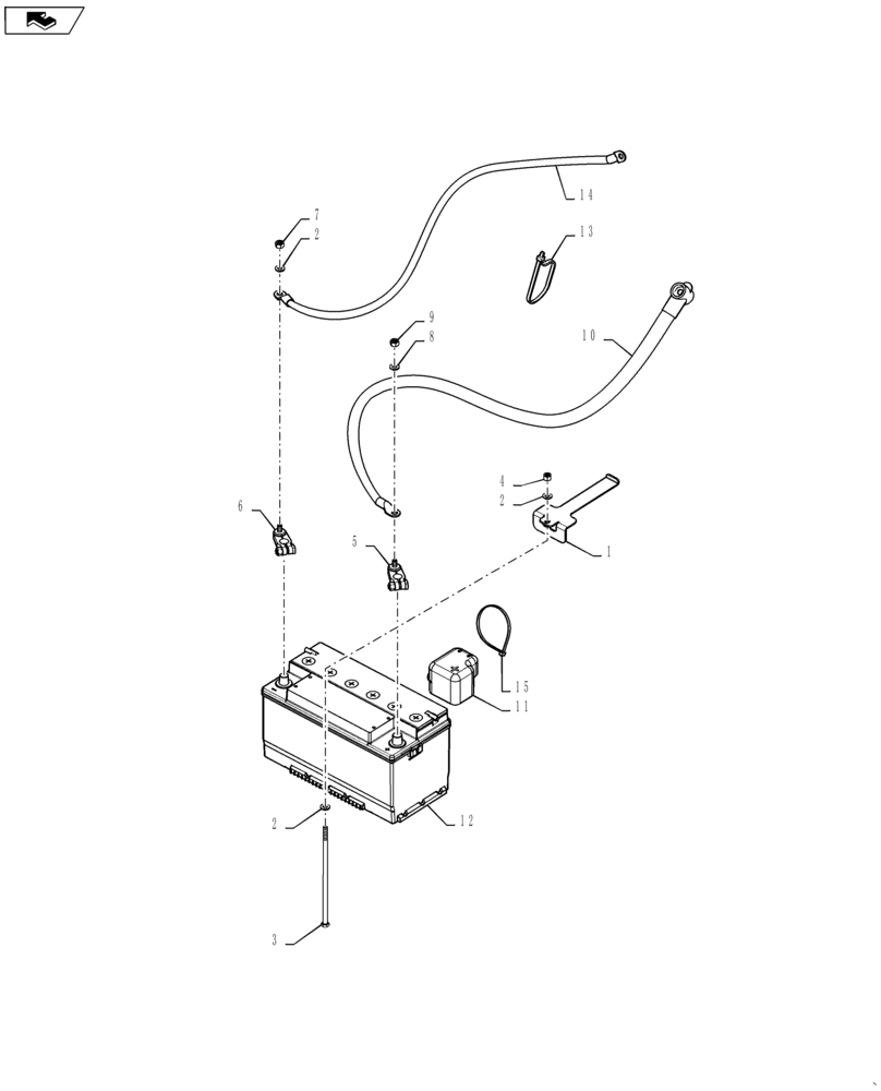 Схема запчастей Case 570N EP - (55.302.AG[01]) - SINGLE BATTERY & BATTERY CABLES - W/O COLD START (55) - ELECTRICAL SYSTEMS