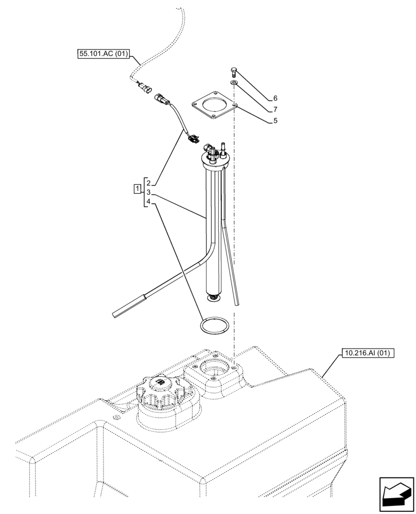 Схема запчастей Case 590SN - (55.011.AC) - FUEL TANK, SENDER UNIT (55) - ELECTRICAL SYSTEMS