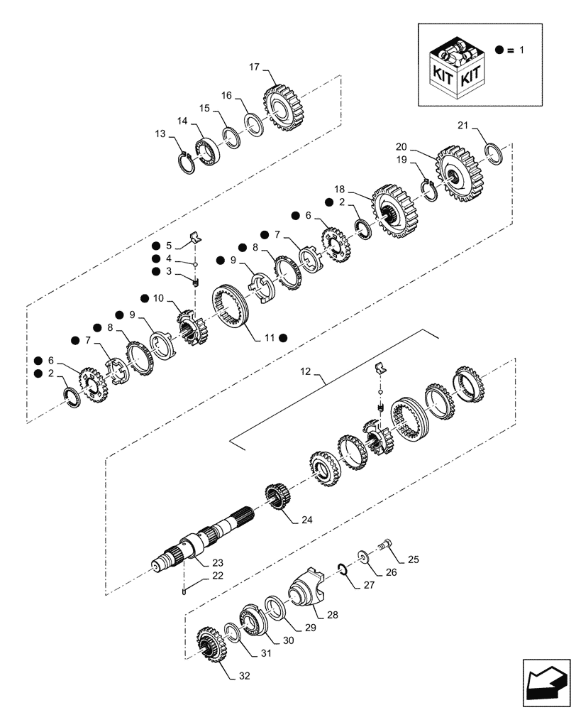 Схема запчастей Case 570N EP - (21.140.AE[03]) - TRANSMISSION SECONDARY SHAFT, 4WD (21) - TRANSMISSION