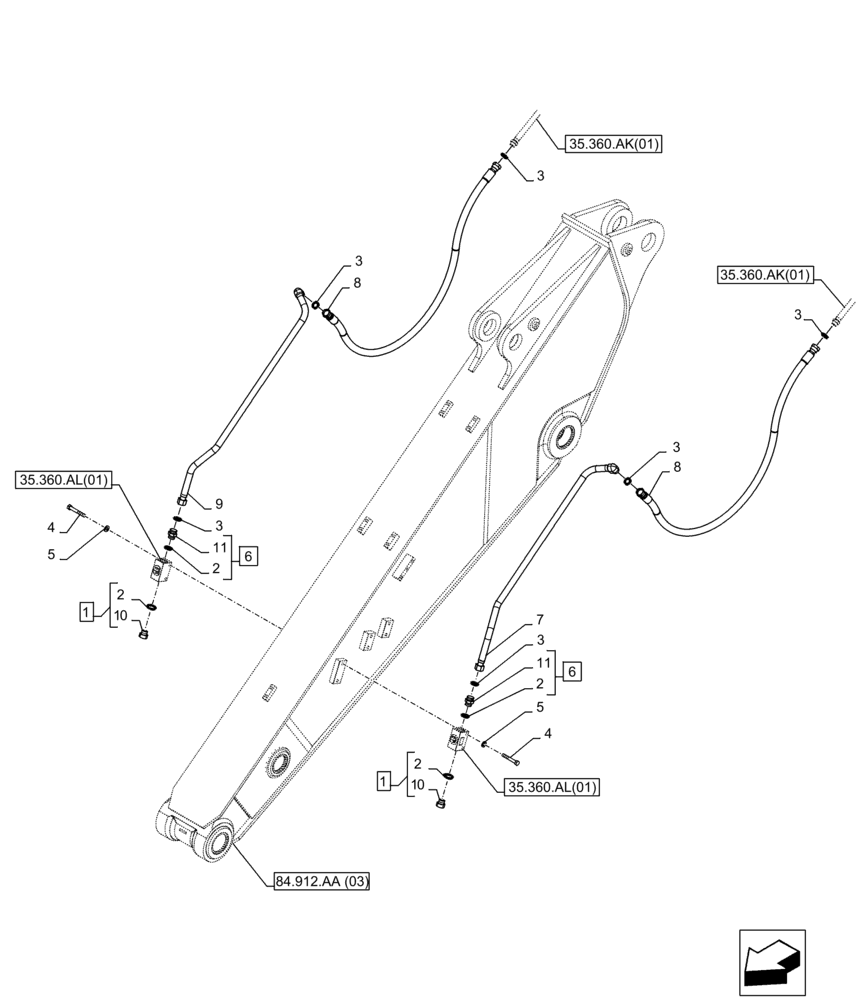 Схема запчастей Case CX250D LC - (35.360.AK[03]) - VAR - 461561, 461563, 461865, 461869, 461871 - ARM, LINE, HAMMER, SHEARS, HIGH FLOW (ARM L=2.5M) (35) - HYDRAULIC SYSTEMS