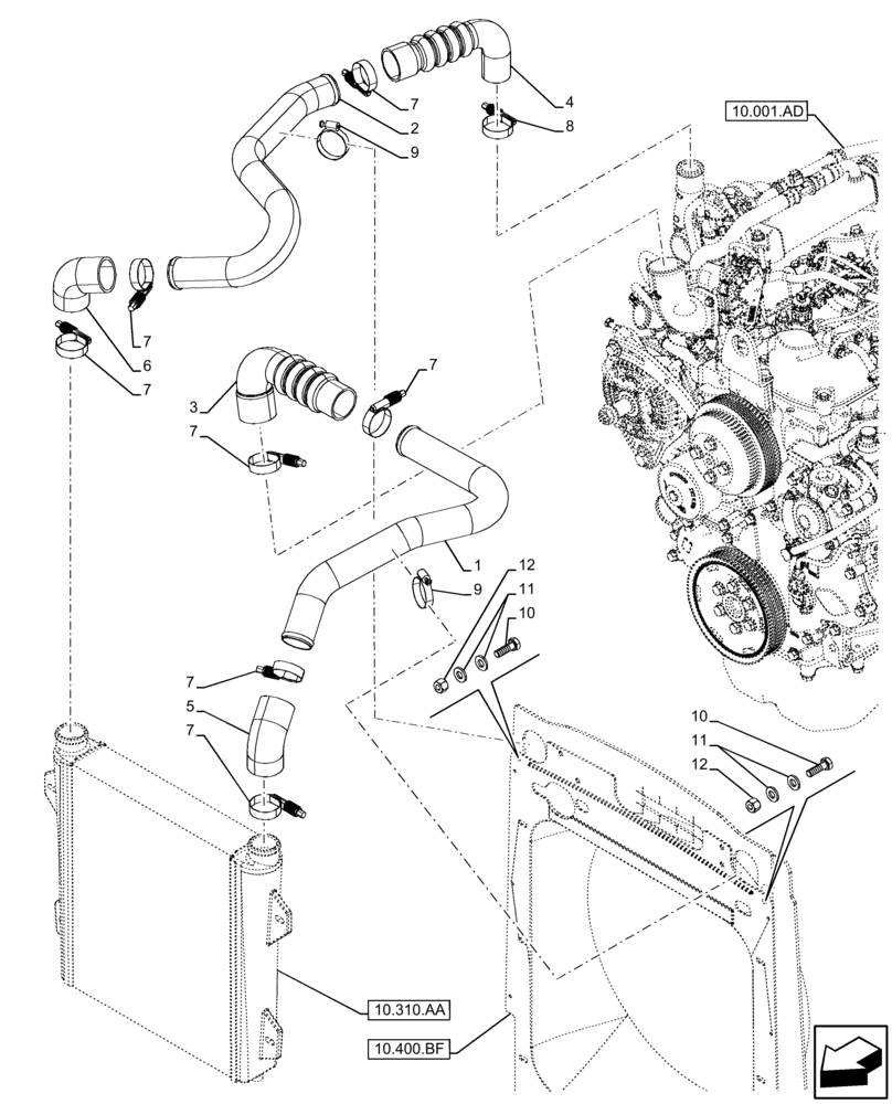 Схема запчастей Case 580SN - (10.400.AY[01]) - RADIATOR HOSE (10) - ENGINE