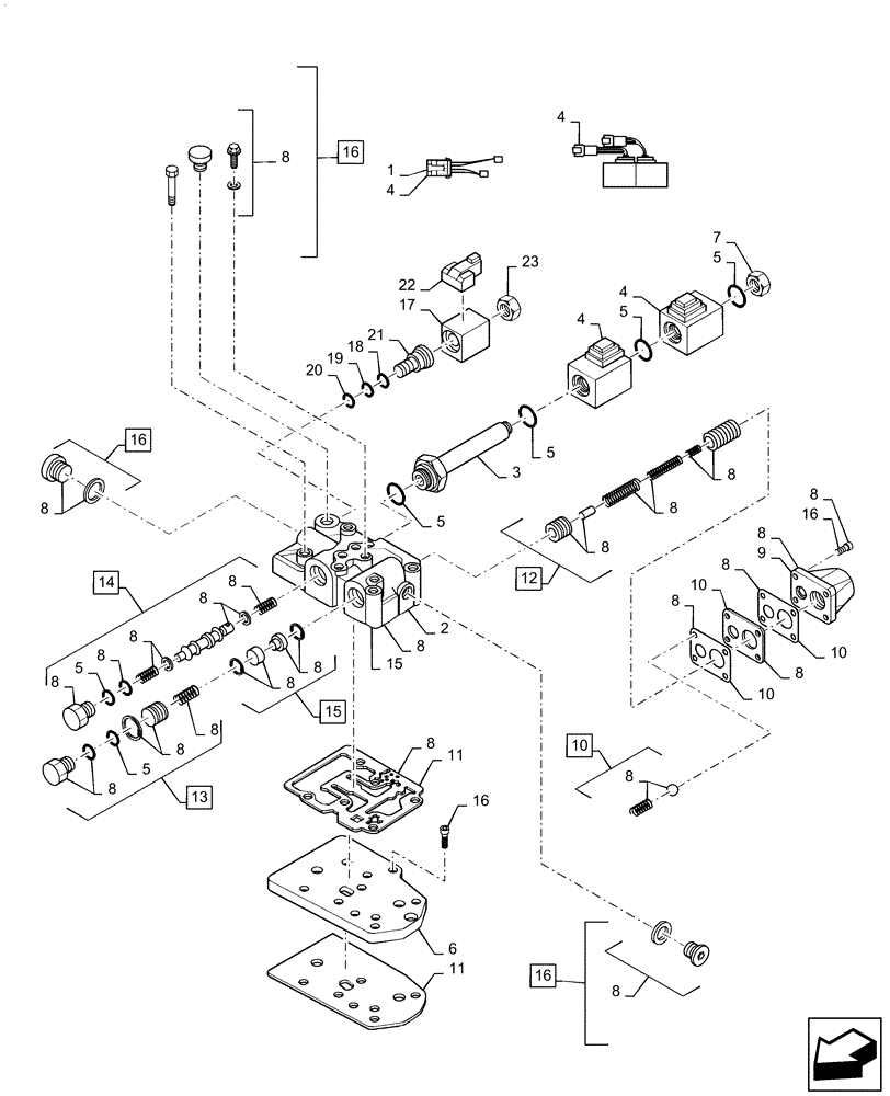 Схема запчастей Case 570N EP - (21.130.AZ[01]) - TRANSMISSION CONTROL VALVE, 2WD & 4WD (21) - TRANSMISSION