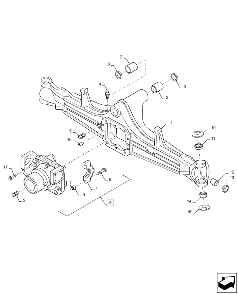 Схема запчастей Case 570N EP - (25.100.AD[01]) - FRONT AXLE HOUSING, 4WD (25) - FRONT AXLE SYSTEM