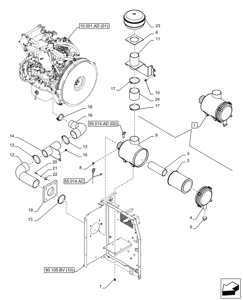 Схема запчастей Case CX250D LC LR - (10.202.AB[02]) - VAR - 488031 - AIR CLEANER,, PRE-CLEANER CYCLONE TYPE (10) - ENGINE