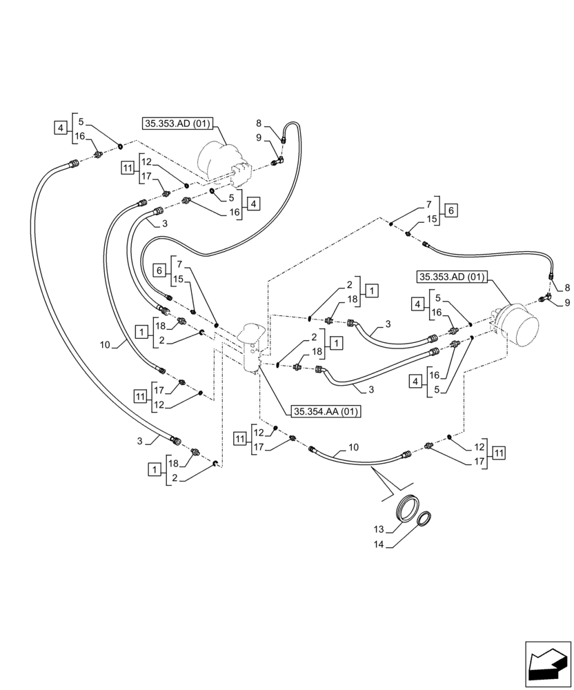 Схема запчастей Case CX250D LC LR - (35.353.AE) - TRAVEL MOTOR & REDUCTION GEAR, LINES (35) - HYDRAULIC SYSTEMS