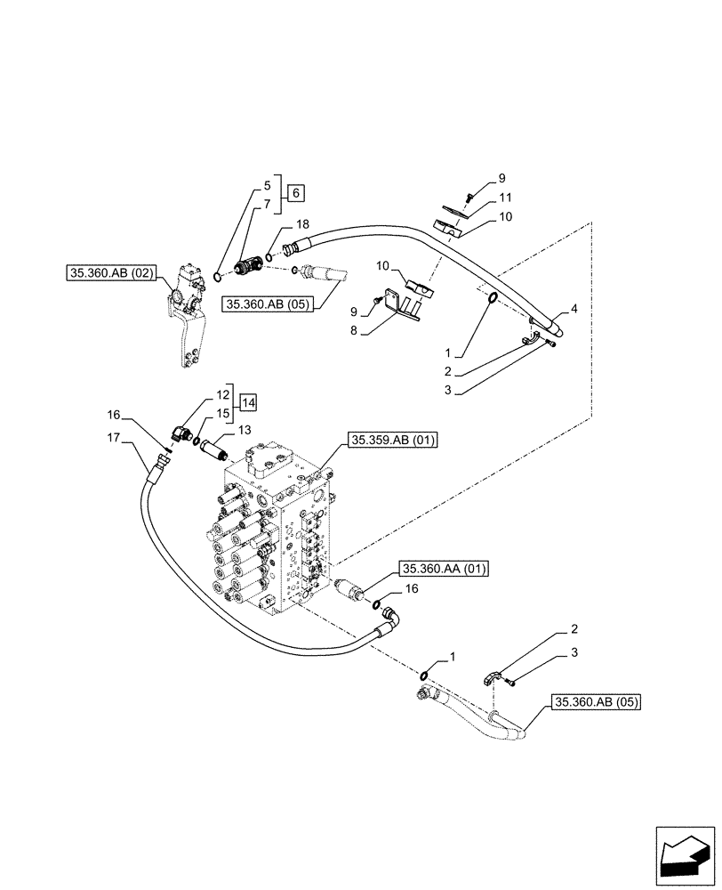 Схема запчастей Case CX250D LC - (35.360.AB[04]) - VAR - 461869 - HYDRAULIC LINE, HAMMER CIRCUIT, SHEARS, HIGH FLOW, W/ ELECTRICAL PROPORTIONAL CONTROL (35) - HYDRAULIC SYSTEMS