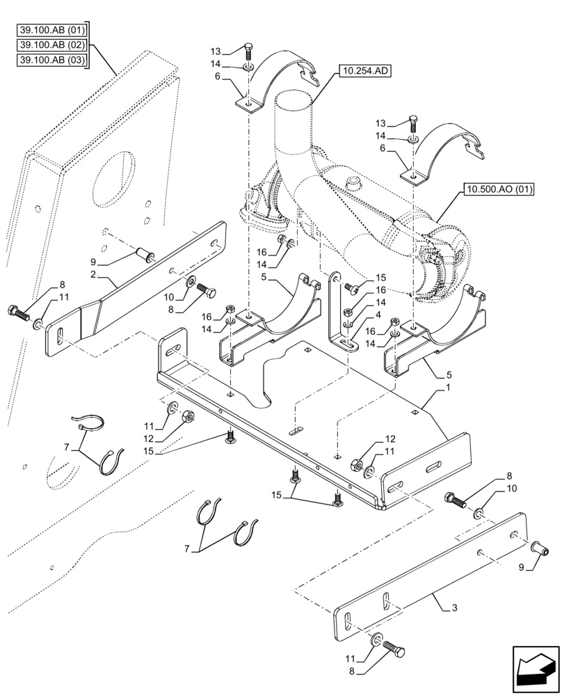 Схема запчастей Case 580N EP - (10.500.AO[02]) - EXHAUST SYSTEM, CATALYST, SUPPORT (10) - ENGINE