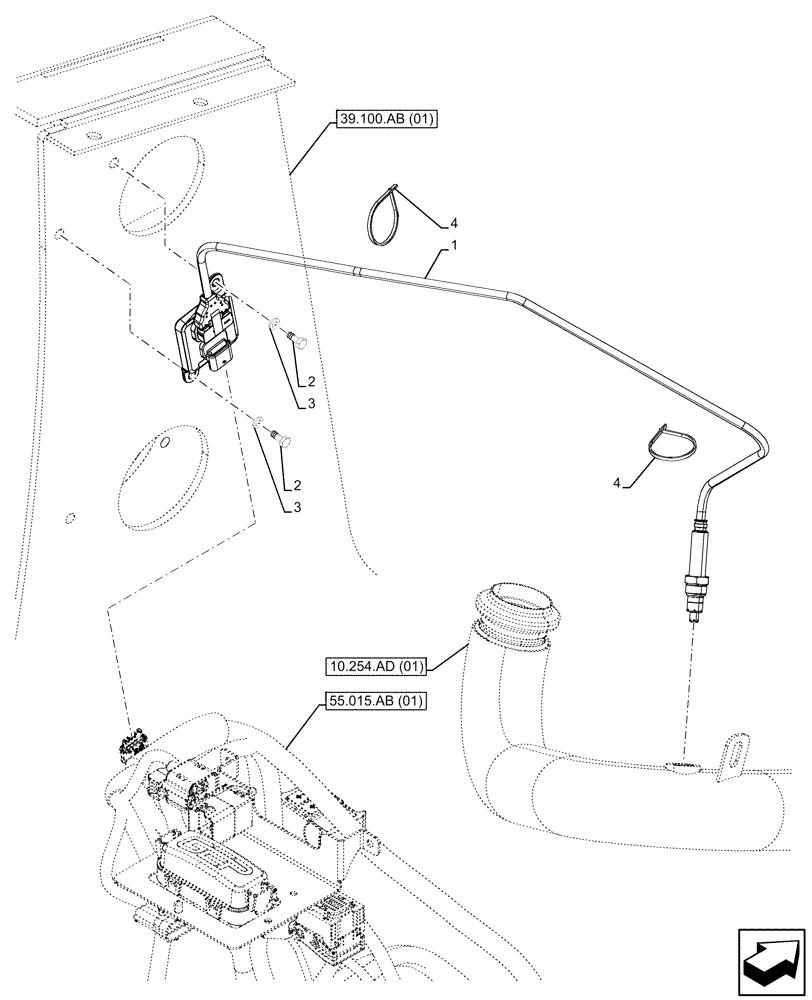 Схема запчастей Case 580SN - (55.988.AG[01]) - EXHAUST SYSTEM, NOX SENSOR (55) - ELECTRICAL SYSTEMS