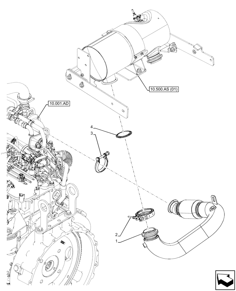 Схема запчастей Case 580SN - (10.254.AD[01]) - EXHAUST SYSTEM, EXHAUST PIPE (10) - ENGINE