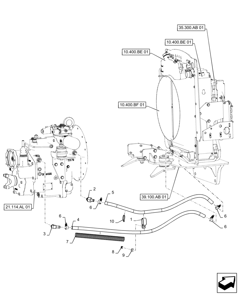 Схема запчастей Case 570N EP - (21.100.AQ[01]) - TRANSMISSION OIL COOLER LINES, 2WD (21) - TRANSMISSION