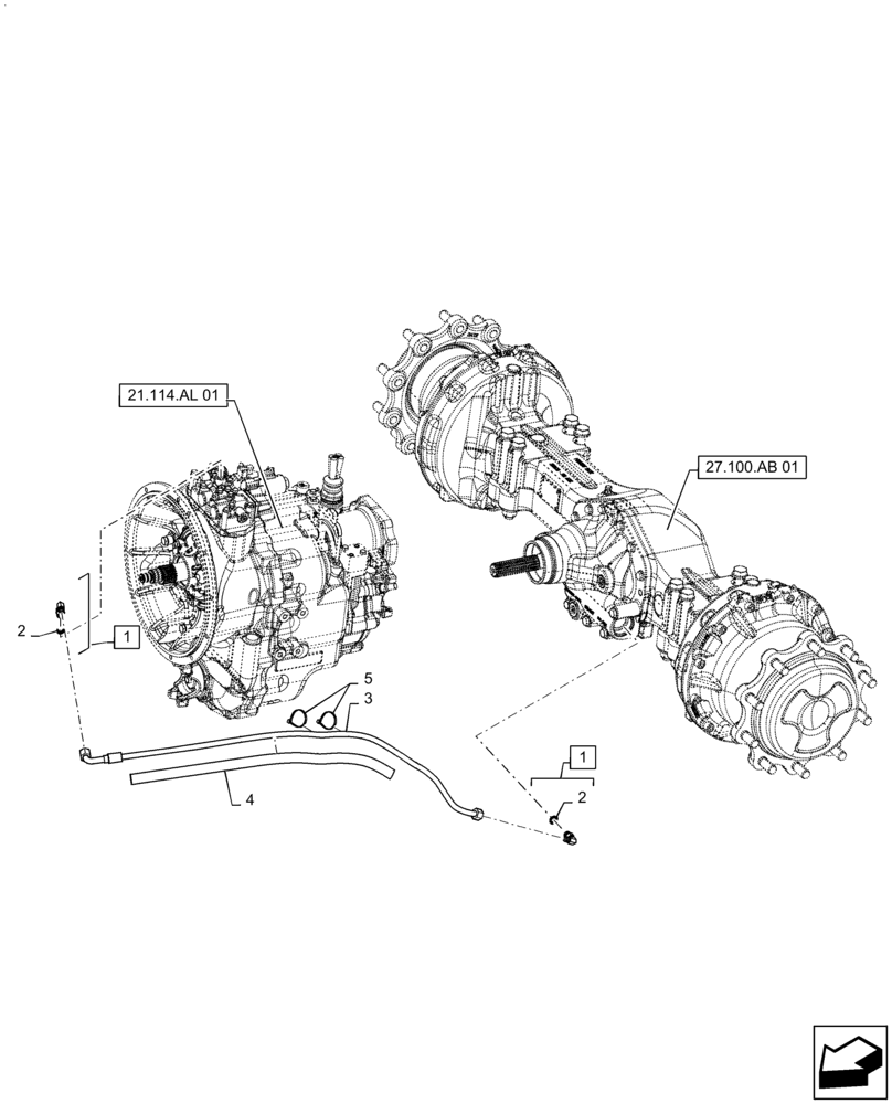 Схема запчастей Case 570N EP - (21.182.AB[01]) - DIFFERENTIAL LOCK HOSE ASSY, 2WD, WITHOUT PTO (21) - TRANSMISSION