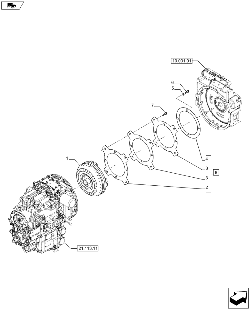 Схема запчастей Case 590SN - (21.700.0102[01A]) - VAR - 423061, 423062 - TORQUE CONVERTER - CLUTCH - POWERSHIFT S-TYPE / H-TYPE - D7283 (21) - TRANSMISSION