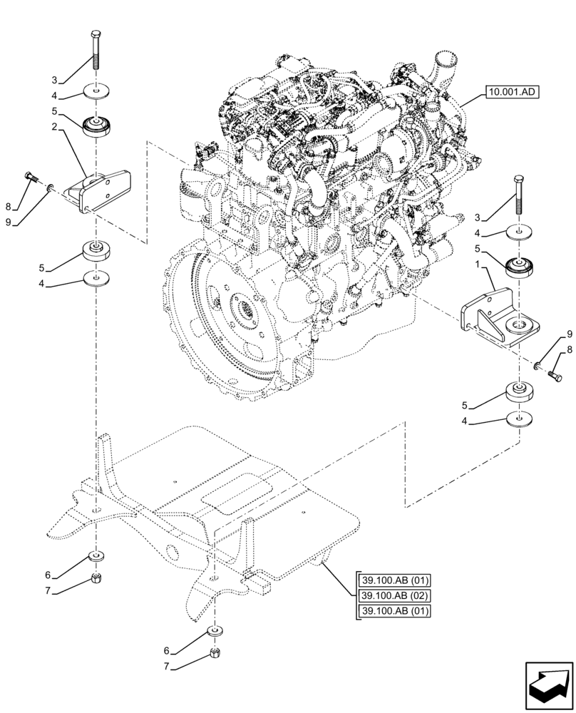 Схема запчастей Case 580SN - (10.001.AK) - ENGINE, SUPPORT (10) - ENGINE