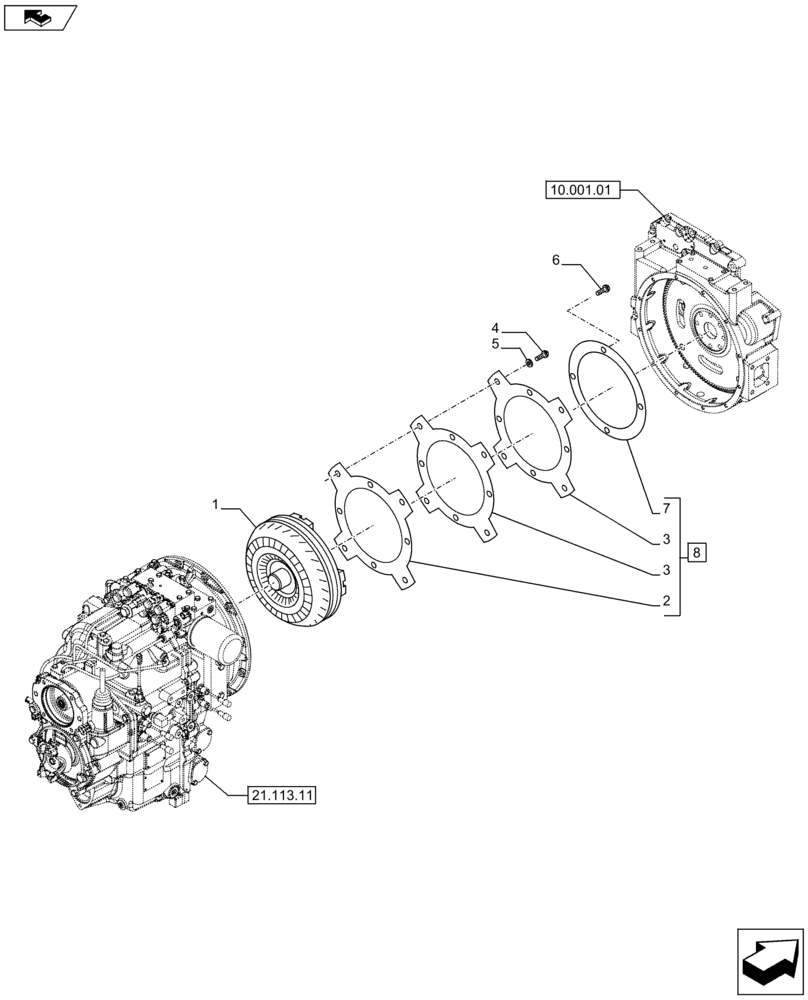 Схема запчастей Case 590SN - (21.700.0102[01A]) - VAR - 423062 - TORQUE CONVERTER - POWERSHIFT H-TYPE - 4WD - D7283 (21) - TRANSMISSION