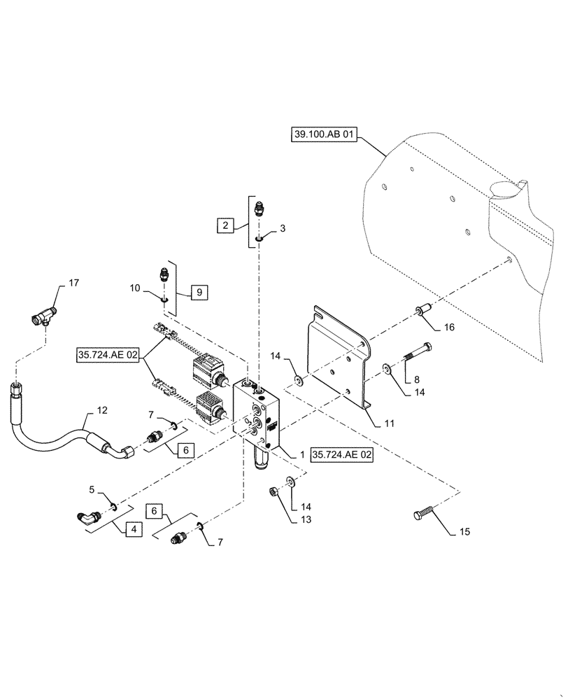 Схема запчастей Case 570N EP - (35.525.AI[01]) - VAR - 423049 - FRONT LOADER COUPLER VALVE MOUNTING (35) - HYDRAULIC SYSTEMS