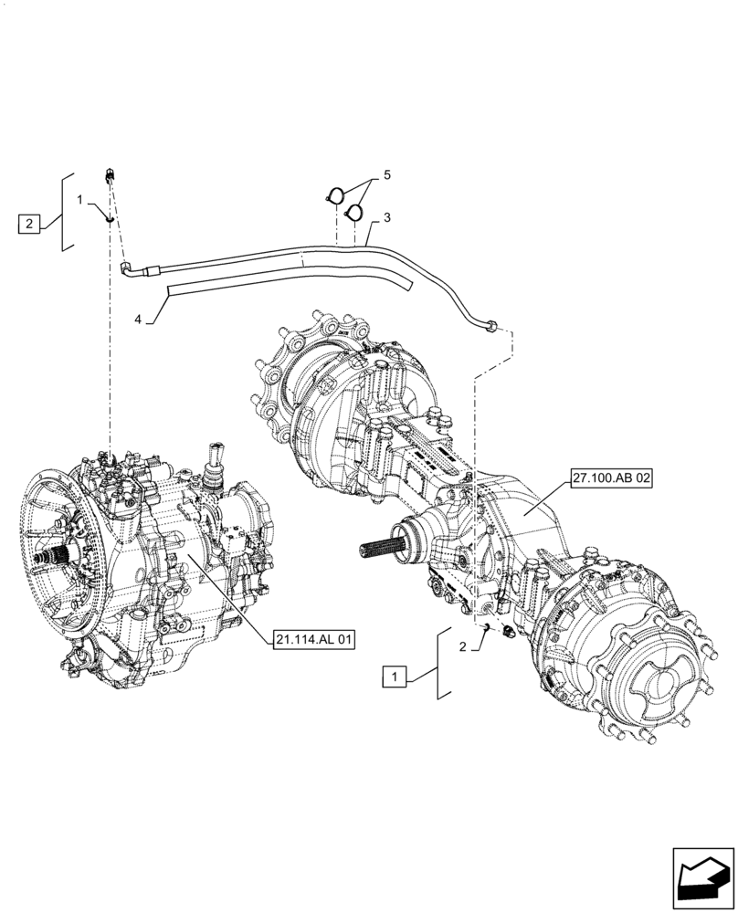 Схема запчастей Case 570N EP - (21.182.AB[02]) - DIFFERENTIAL LOCK HOSE ASSY, 2WD, WITH PTO (21) - TRANSMISSION