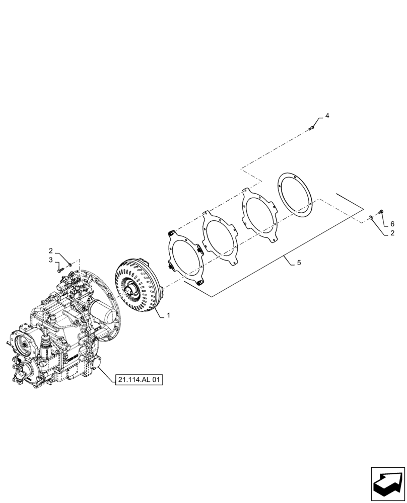 Схема запчастей Case 570N EP - (21.700.AA[02]) - TORQUE CONVERTER, WITH PTO, 2WD (21) - TRANSMISSION