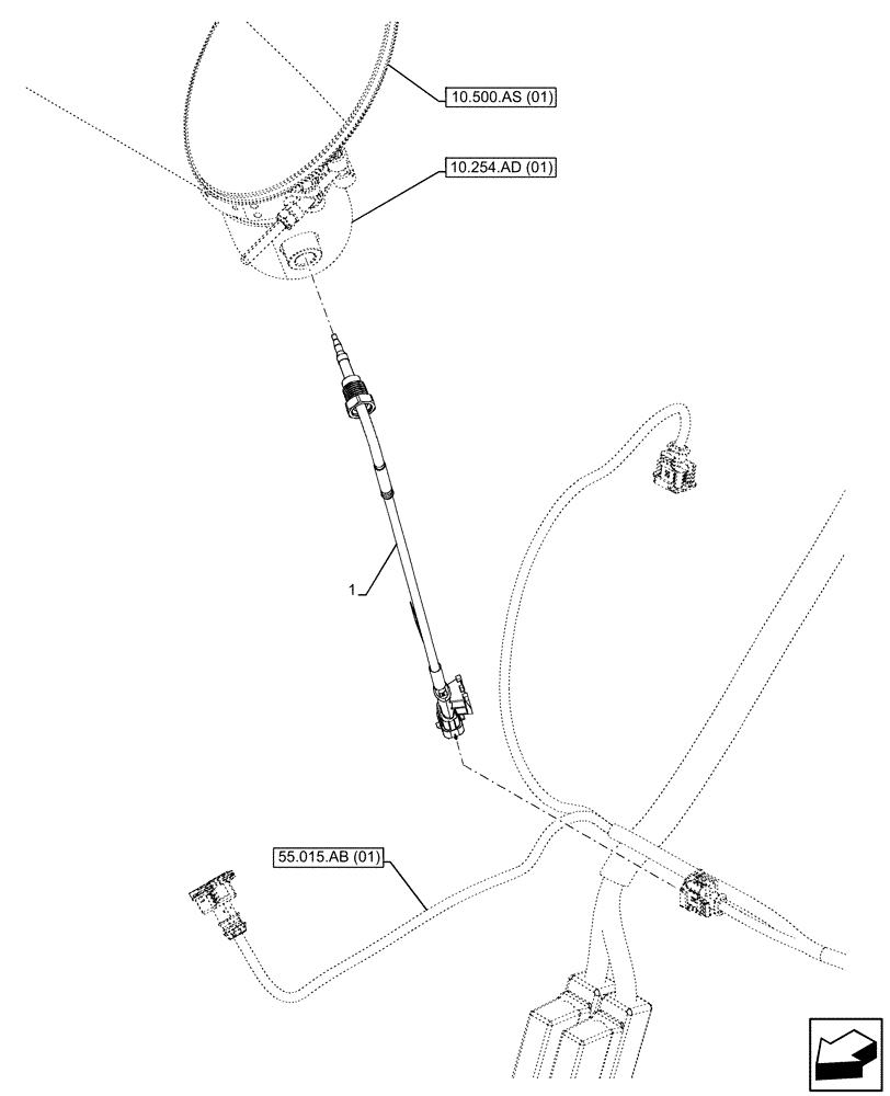 Схема запчастей Case 590SN - (55.989.AA[01]) - EXHAUST SYSTEM, TEMPERATURE SENDER (55) - ELECTRICAL SYSTEMS