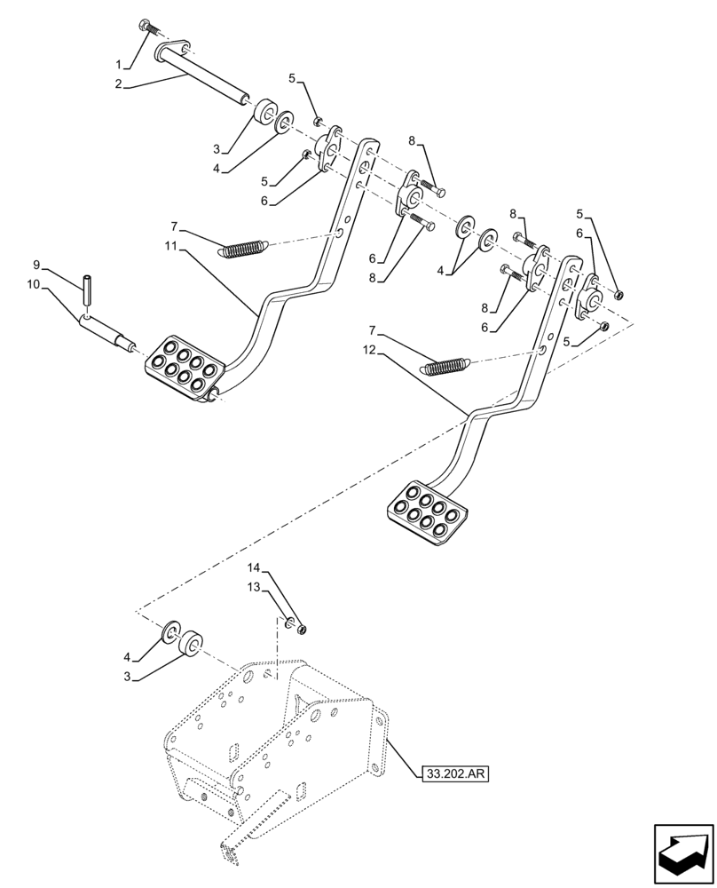 Схема запчастей Case 580N EP - (33.202.BN) - BRAKE, PEDAL (33) - BRAKES & CONTROLS