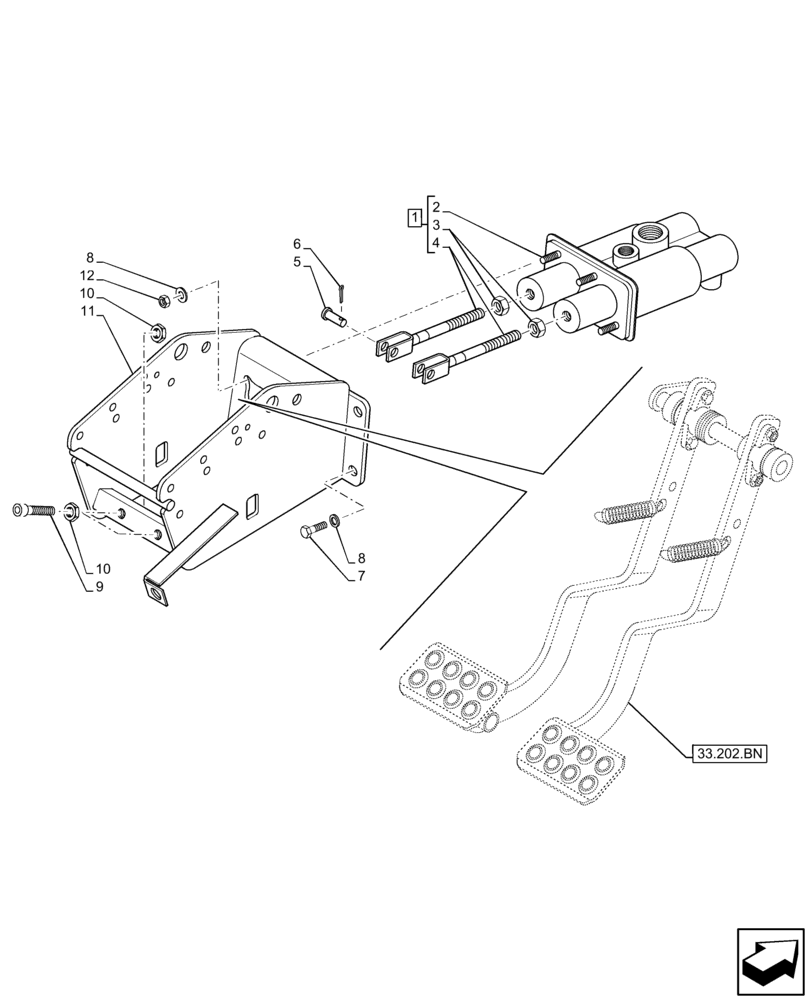 Схема запчастей Case 580N EP - (33.202.AR) - BRAKE, MASTER CYLINDER (33) - BRAKES & CONTROLS