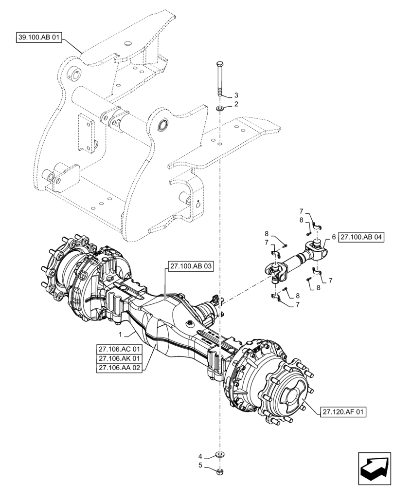 Схема запчастей Case 570N EP - (27.100.AB[02]) - REAR AXLE ASSY, WITH PTO (27) - REAR AXLE SYSTEM