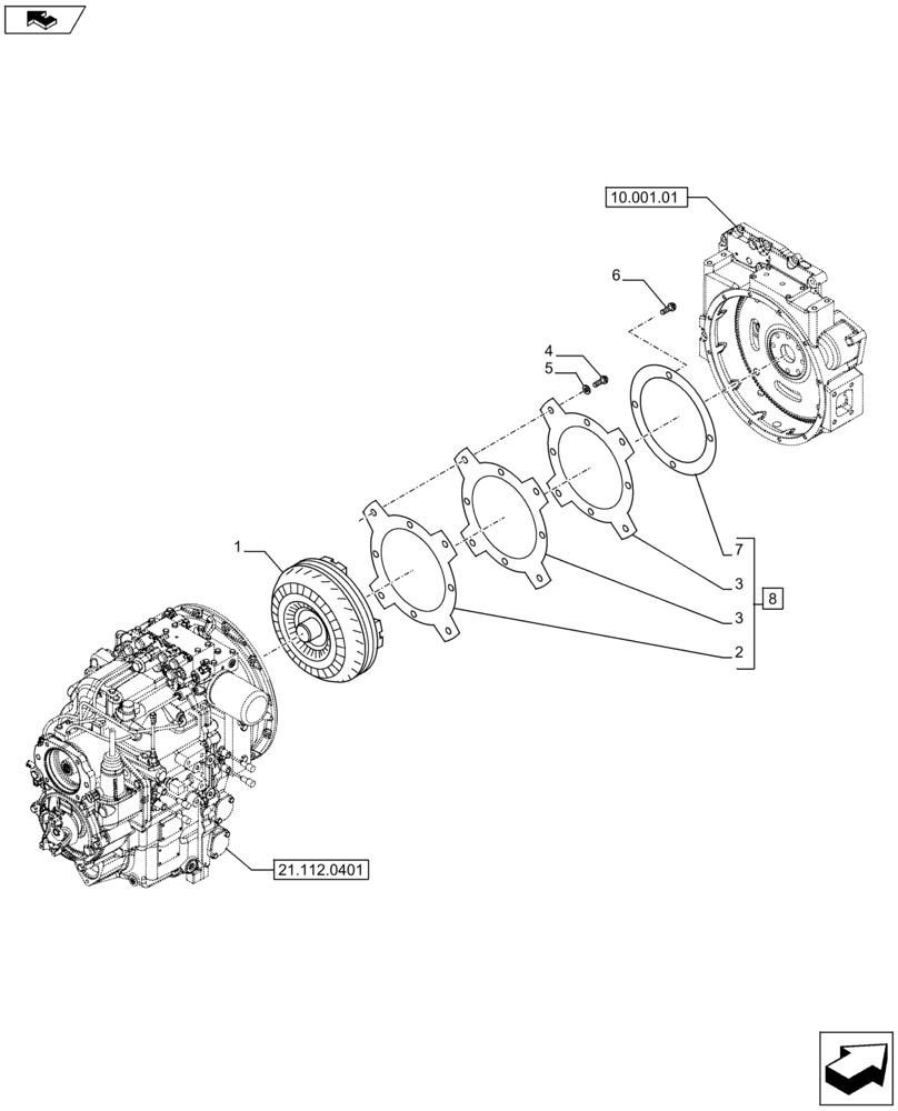 Схема запчастей Case 590SN - (21.700.0101[01A]) - VAR - 423058 - STANDARD TRANSMISSION - TORQUE CONVERTER - CLUTCH - D7283 (21) - TRANSMISSION