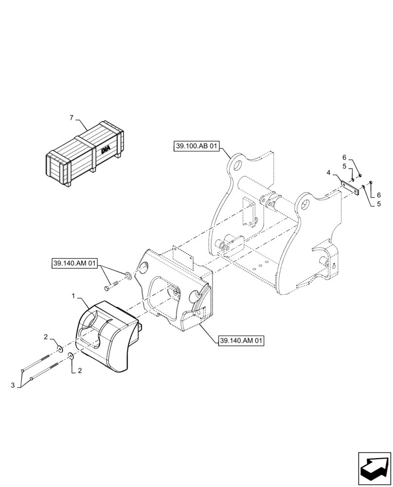 Схема запчастей Case 570N EP - (39.140.AM[02]) - VAR - 747879 - PLUG IN COUNTERWEIGHT, 500 LBS (39) - FRAMES AND BALLASTING