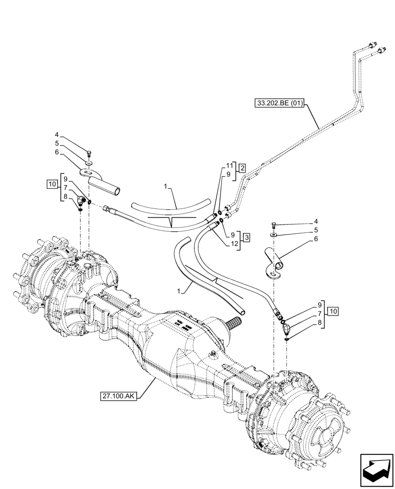 Схема запчастей Case 580N EP - (33.202.BE[02]) - BRAKE, HYDRAULIC SYSTEM (33) - BRAKES & CONTROLS