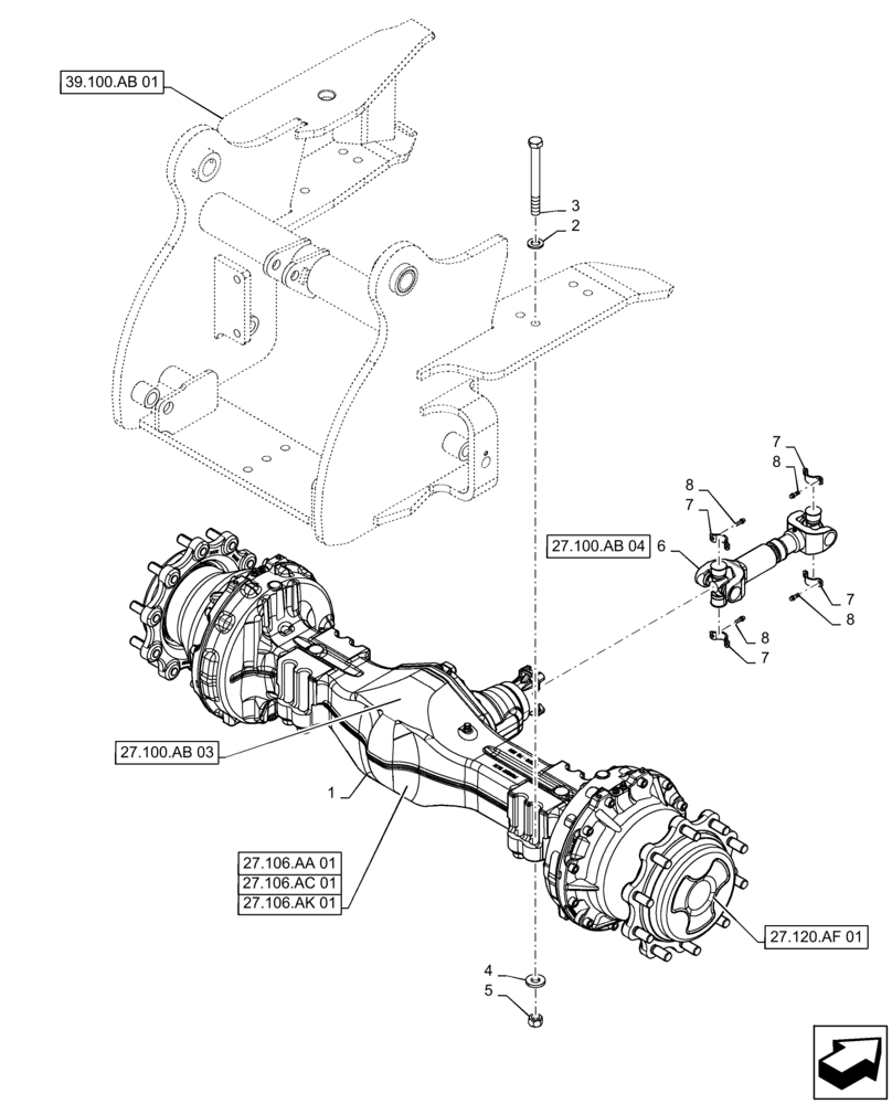 Схема запчастей Case 570N EP - (27.100.AB[01]) - REAR AXLE ASSY WITHOUT PTO (27) - REAR AXLE SYSTEM