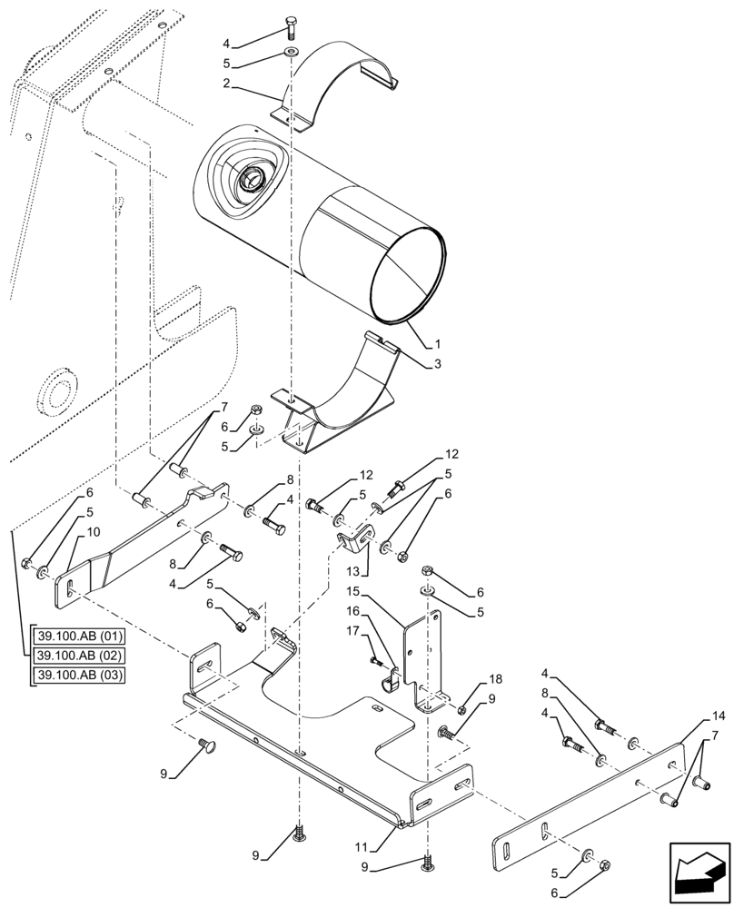 Схема запчастей Case 580SN - (10.500.AS[01]) - EXHAUST SYSTEM, DIESEL OXIDATION CATALYST (10) - ENGINE