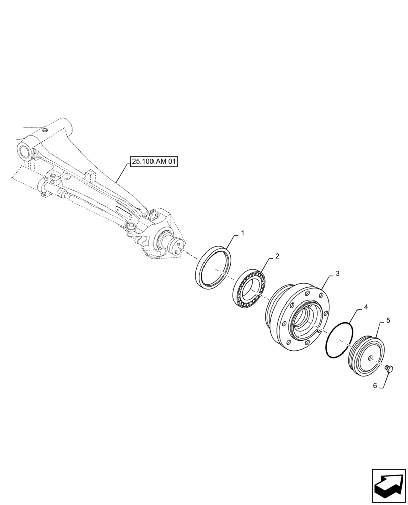 Схема запчастей Case 570N EP - (25.400.AH[01]) - FRONT AXLE HUB, 2WD (25) - FRONT AXLE SYSTEM