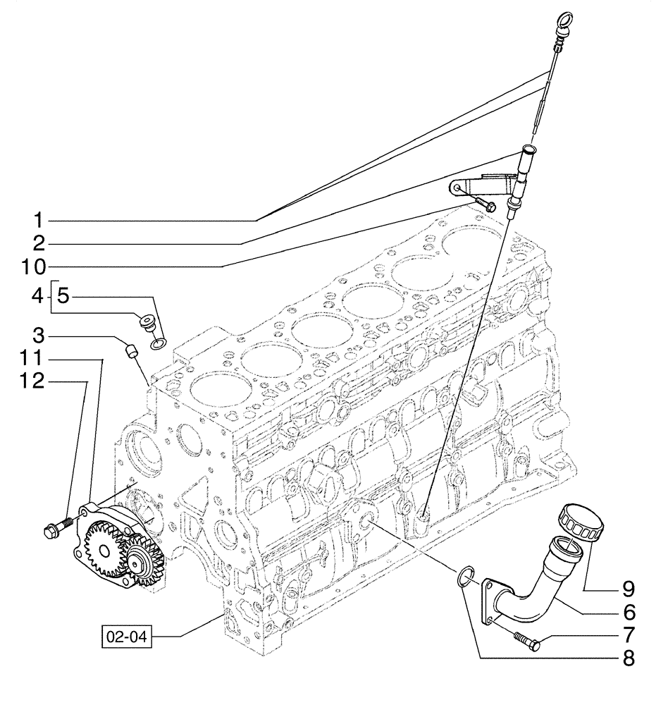 Схема запчастей Case 865B AWD - (02-26[01]) - DIPSTICK AND INTRODUCTION CAP (02) - ENGINE