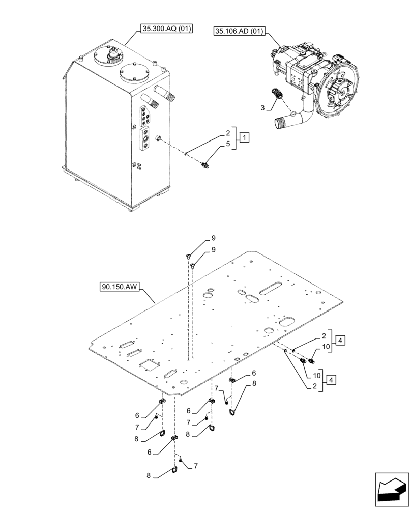 Схема запчастей Case CX250D LC - (35.300.AQ[02]) - VAR - 461863 - HYDRAULIC OIL RESERVOIR, PLUG LOW FLOW, CLAMSHELL BUCKET, ROTATION, W/ ELECTRICAL PROPORTIONAL CONTROL (35) - HYDRAULIC SYSTEMS