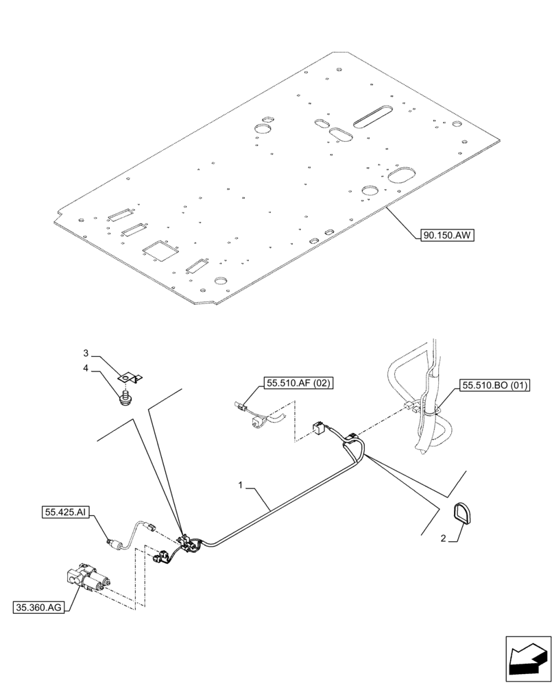 Схема запчастей Case CX250D LC - (55.510.BB[01]) - VAR - 461863 - OPTION, HARNESS, CLAMSHELL BUCKET, ROTATION, W/ ELECTRICAL PROPORTIONAL CONTROL (55) - ELECTRICAL SYSTEMS