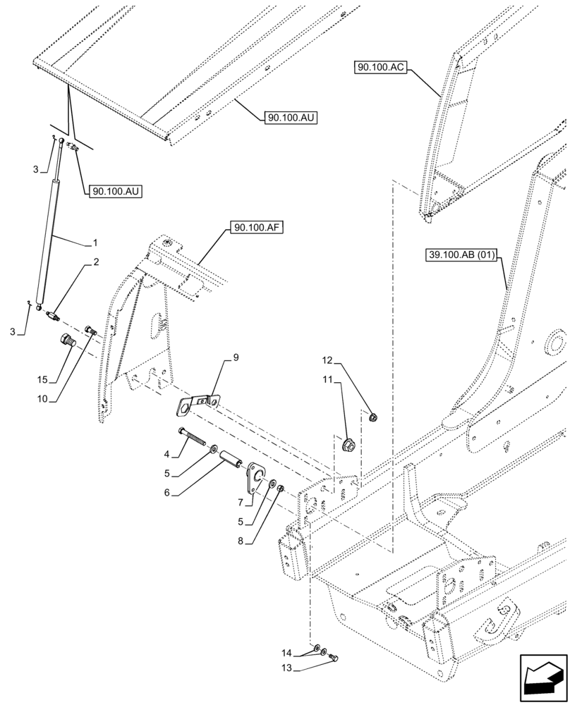 Схема запчастей Case 580N EP - (90.100.AE[01]) - HOOD, PIVOT SYSTEM (90) - PLATFORM, CAB, BODYWORK AND DECALS