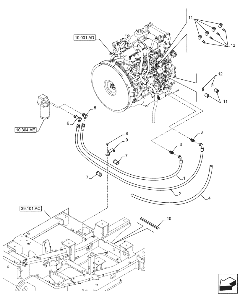 Схема запчастей Case CX250D LC LR - (10.304.AF[01]) - ENGINE OIL FILTER, LINE (10) - ENGINE