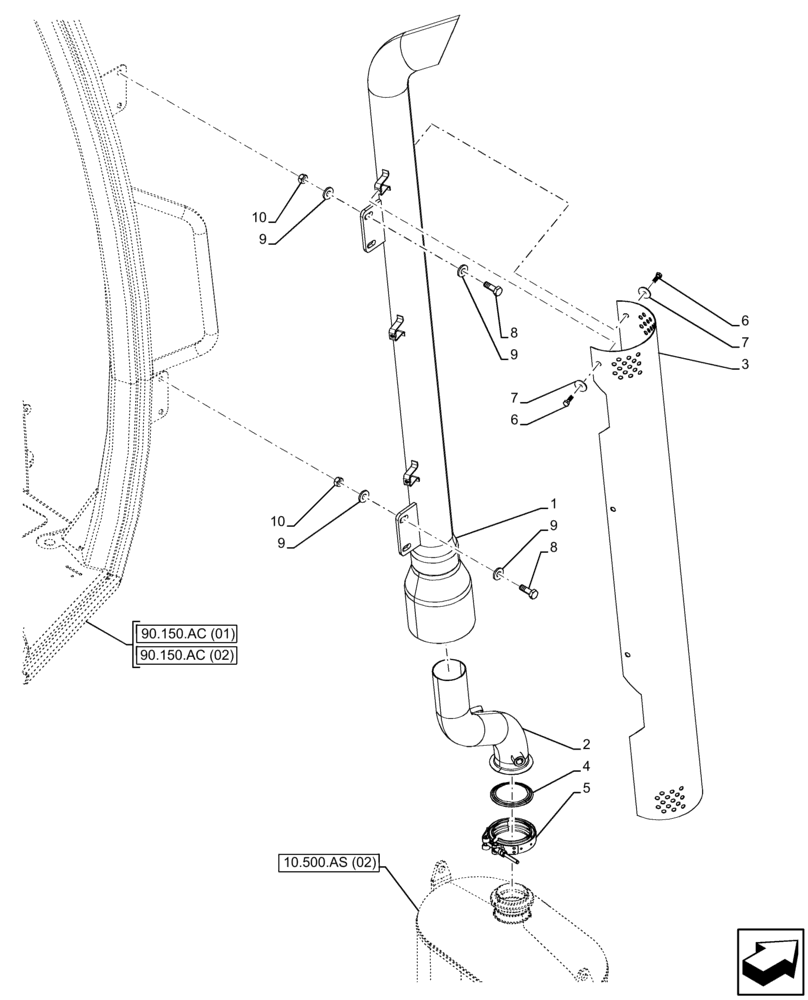 Схема запчастей Case 580SN - (10.254.AD[02]) - EXHAUST SYSTEM, EXHAUST PIPE (10) - ENGINE