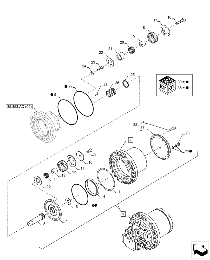 Схема запчастей Case CX250D LC - (35.353.AG) - MOTO-REDUCTION GEAR, COMPONENTS (35) - HYDRAULIC SYSTEMS