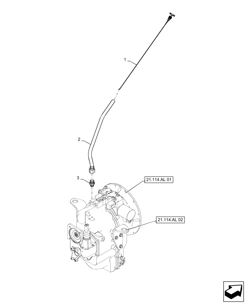 Схема запчастей Case 588H - (21.114.AB[01]) - TRANSMISSION OIL DIPSTICK, 2WD (21) - TRANSMISSION