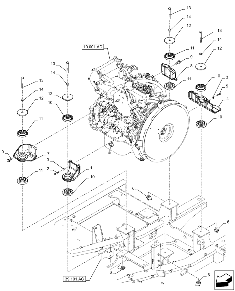 Схема запчастей Case CX250D LC LR - (10.001.AK) - STD + VAR - 488034 - ENGINE, SUPPORT (10) - ENGINE