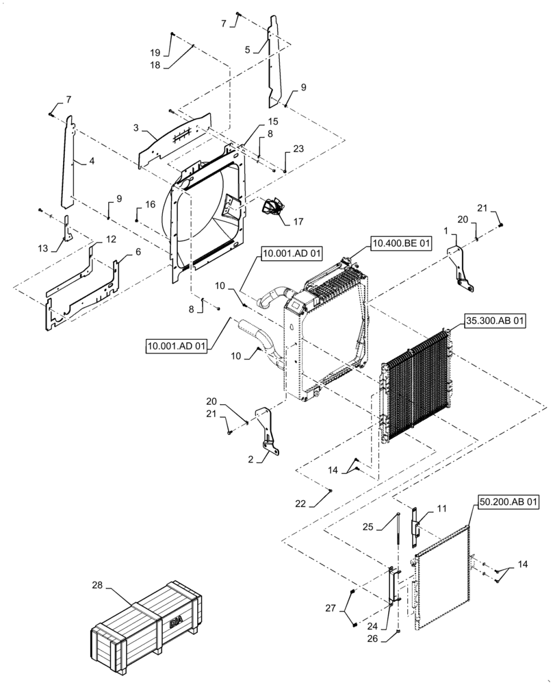 Схема запчастей Case 570N EP - (10.400.BF[01]) - RADIATOR & COOLER MOUNTING, 2WD (10) - ENGINE