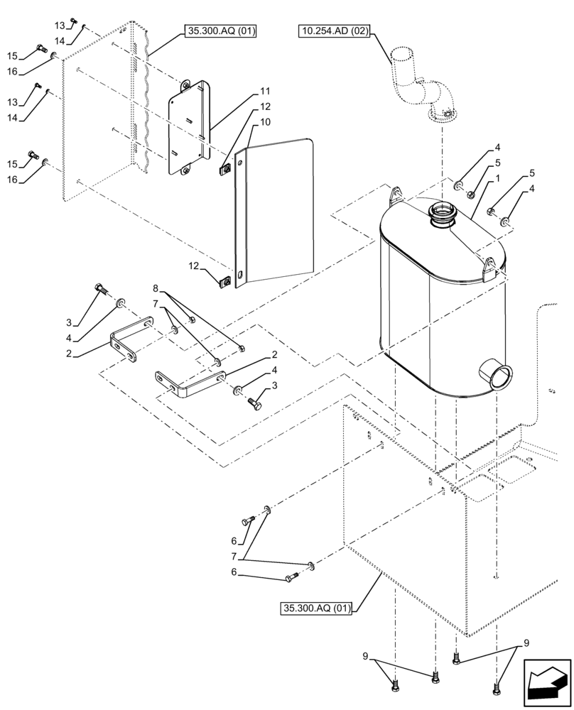 Схема запчастей Case 580SN - (10.500.AS[02]) - SELECTIVE CATALYTIC REDUCTION, MUFFLER (10) - ENGINE