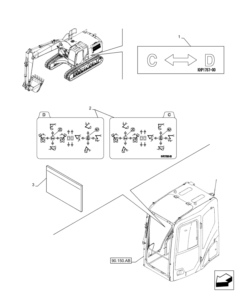 Схема запчастей Case CX250D LC - (90.108.AA[07]) - VAR - 461558 - DECAL, CONTROL PATTERN SELECTION (90) - PLATFORM, CAB, BODYWORK AND DECALS