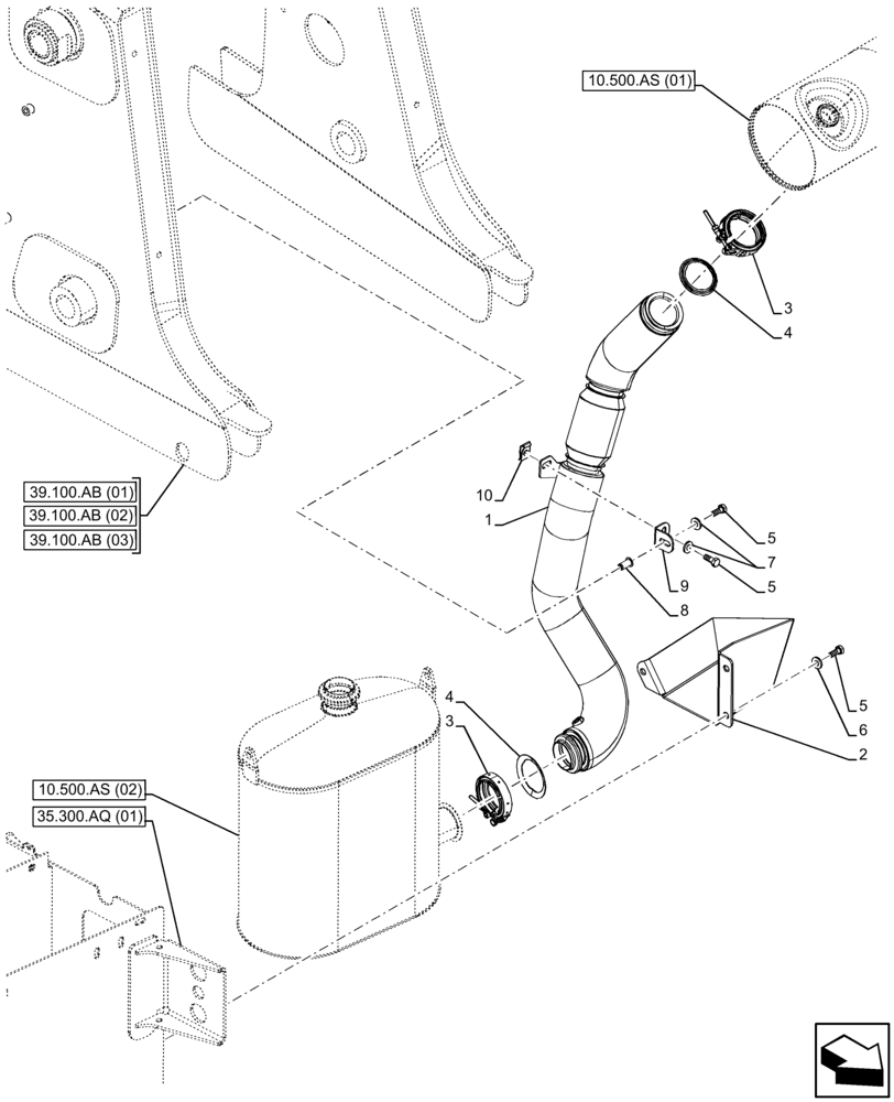 Схема запчастей Case 580SN - (10.254.AD[03]) - EXHAUST SYSTEM, EXHAUST PIPE (10) - ENGINE