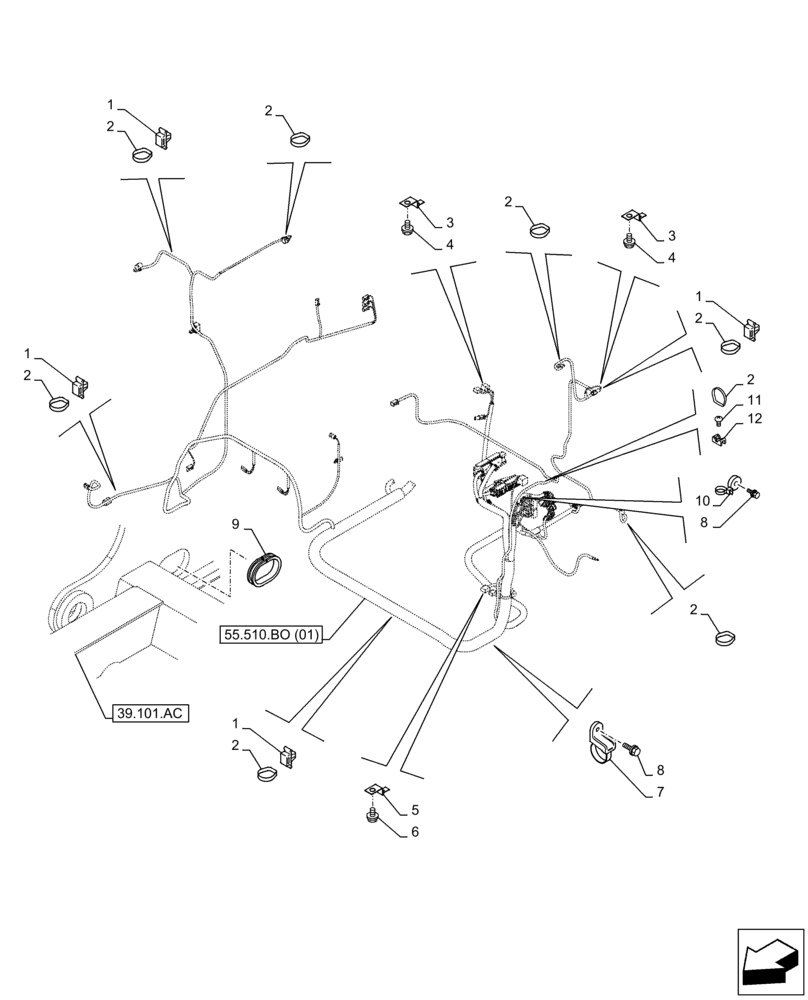 Схема запчастей Case CX250D LC - (55.510.BO[02]) - MAIN, WIRE HARNESS, CABLE CLIP (55) - ELECTRICAL SYSTEMS