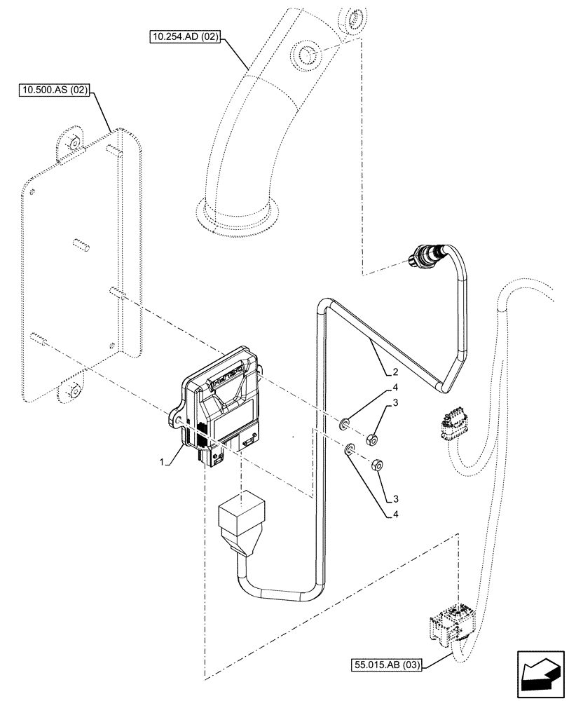 Схема запчастей Case 580SN - (55.988.AR) - EXHAUST SYSTEM, NH3 SENSOR (55) - ELECTRICAL SYSTEMS