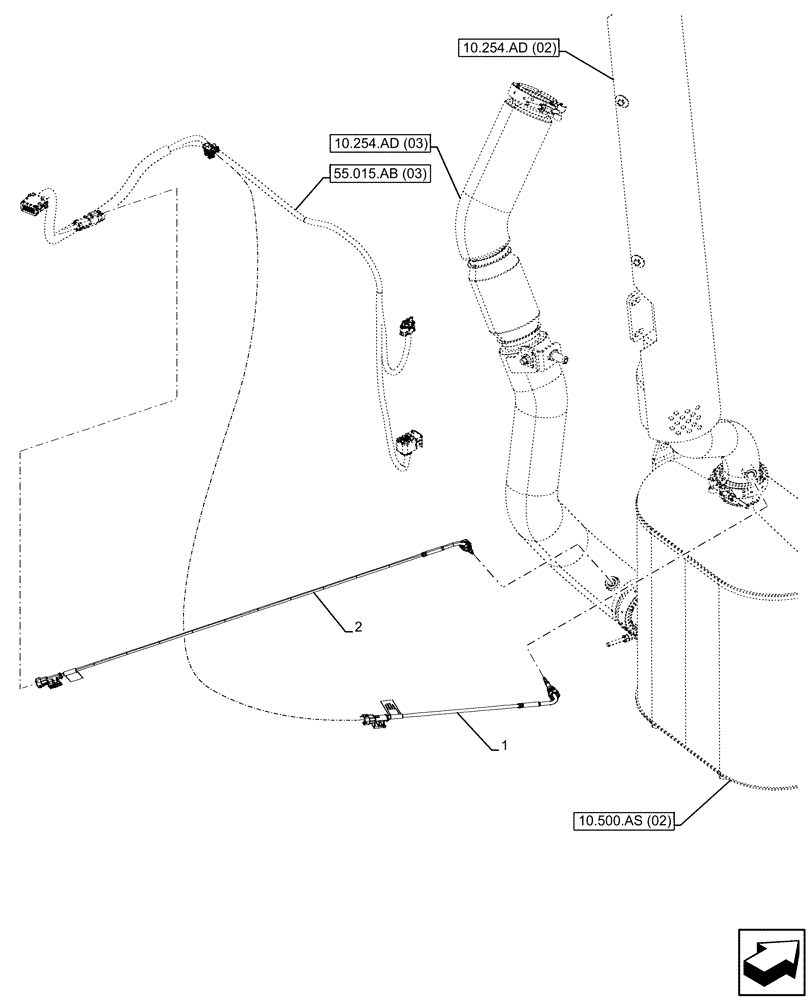 Схема запчастей Case 590SN - (55.989.AA[02]) - EXHAUST SYSTEM, TEMPERATURE SENDER (55) - ELECTRICAL SYSTEMS