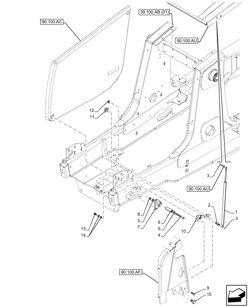 Схема запчастей Case 580SN - (90.100.AE[02]) - HOOD, PIVOT SYSTEM (90) - PLATFORM, CAB, BODYWORK AND DECALS