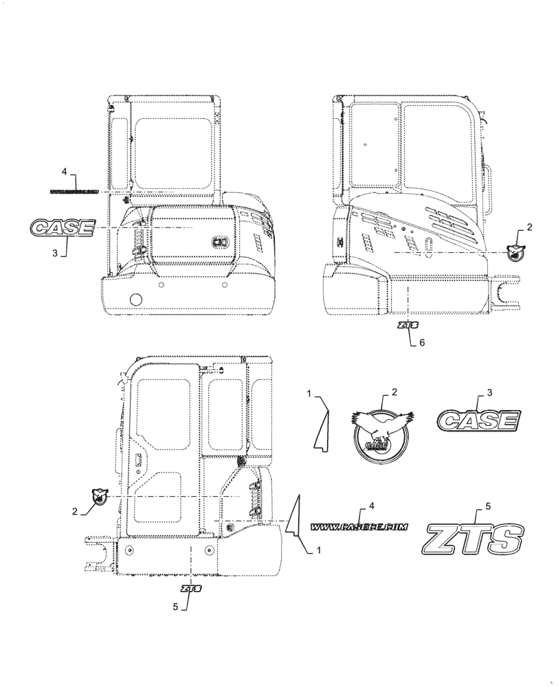 Схема запчастей Case CX36B - (90.108.AB[02]) - NAMEPLATE, EXTERNAL, CAB (90) - PLATFORM, CAB, BODYWORK AND DECALS