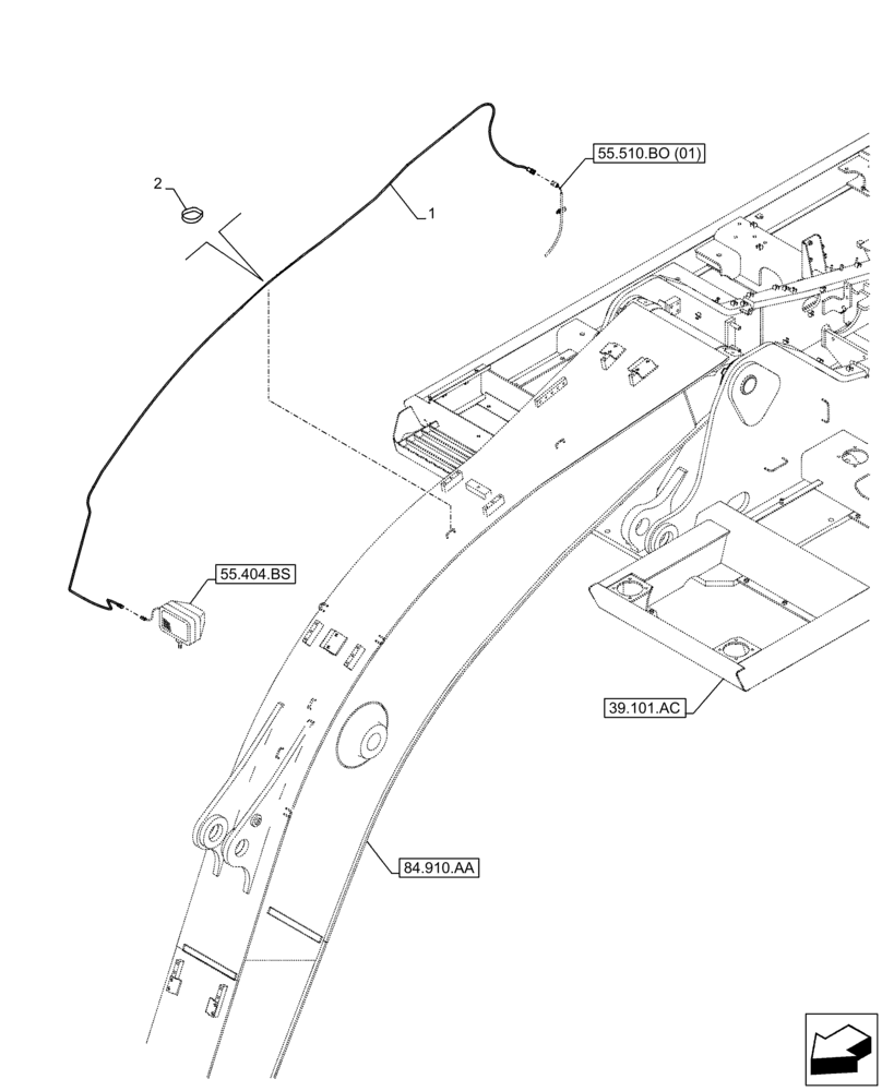 Схема запчастей Case CX250D LC - (55.511.AA) - WORK LIGHT, BOOM, WIRE HARNESS (55) - ELECTRICAL SYSTEMS